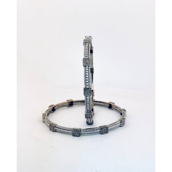 Leslie 925 Sterling Silver Textured Bangles Set • Size 8” • Estate Jewelry - Picture 3 of 8